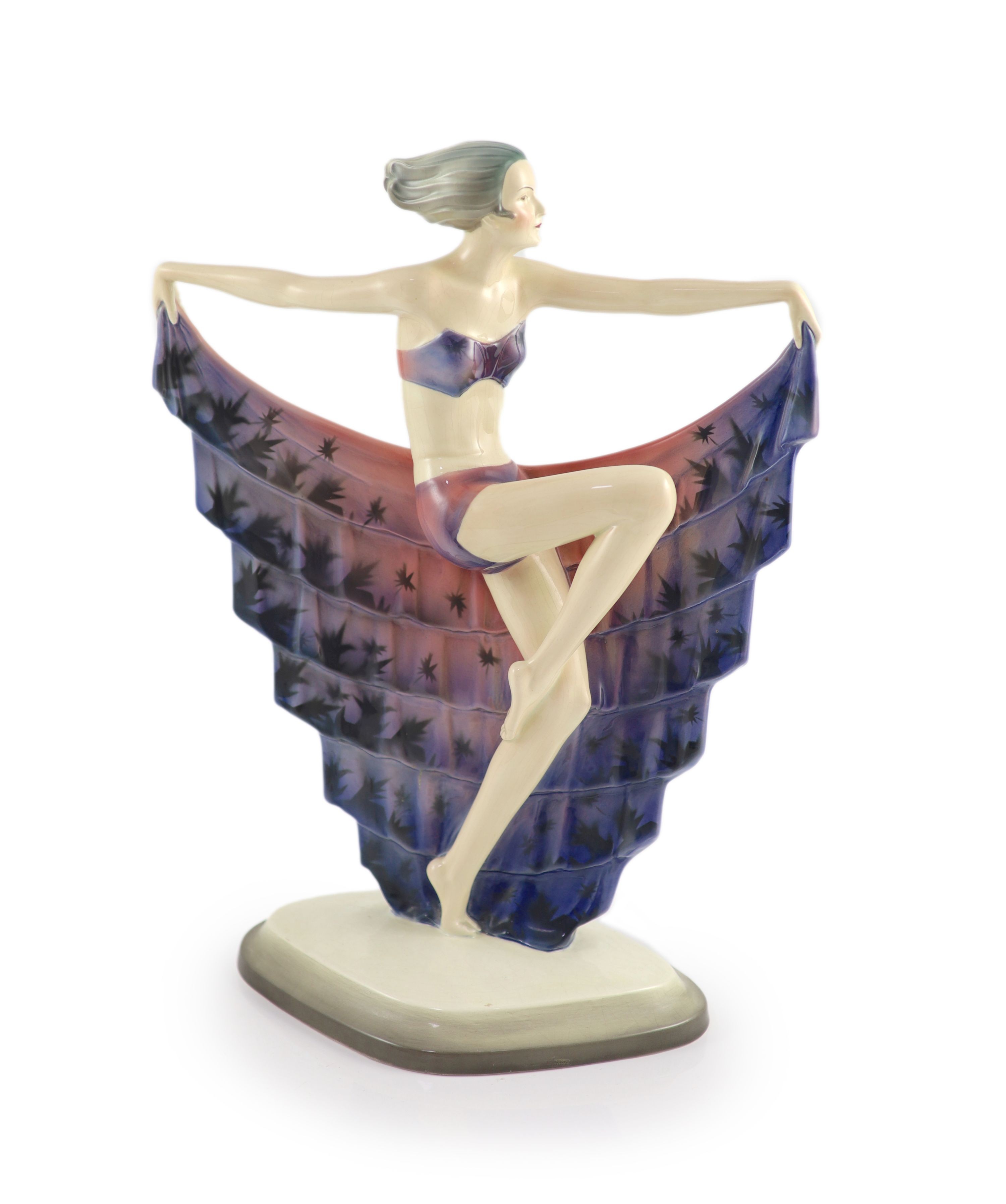 Josef Lorenzl for Goldscheider, a rare large pottery figure of a dancer, 40cm high